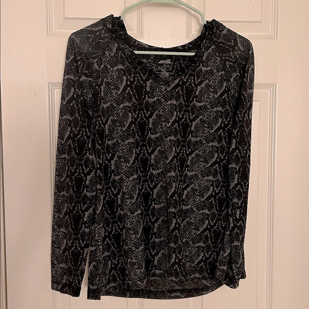 Avia Long Sleeve Black + Gray Snake Print Pullover Athletic Hoodie